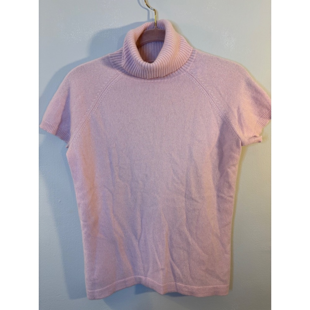 Lord & Taylor Baby Pink 2 Ply Cashmere Short Sleeve Turtleneck Sweater S